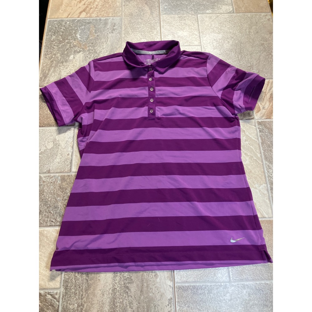 Nike Golf Tour‎ Performance Dri-Fit Polo Shirt Purple Lavender Stripe Women's L